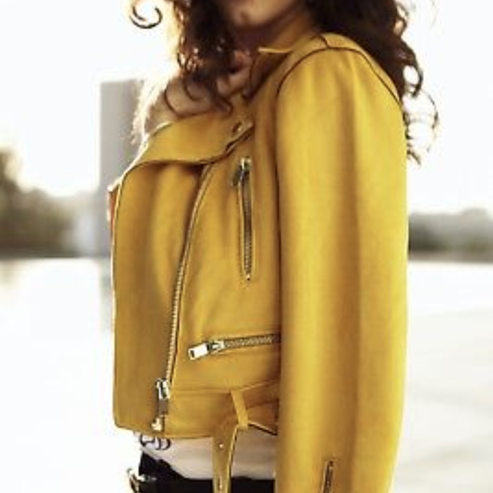 Zara Mustard Faux Suede Biker Jacket S
